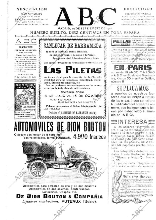 ABC MADRID 29-09-1903 página 1
