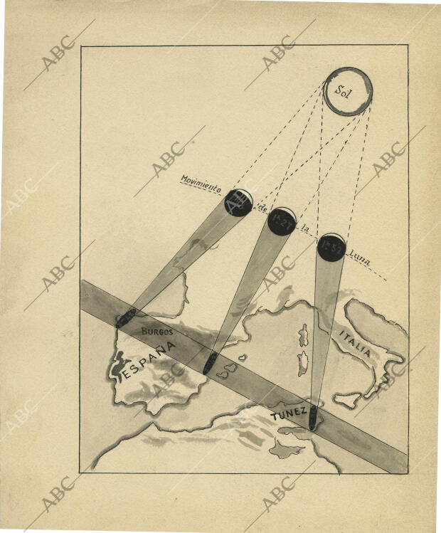 Gráfico elaborado en la época del eclipse de sol que se pudo ver en España en...