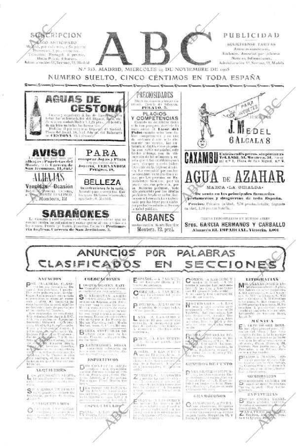 ABC MADRID 29-11-1905 página 1