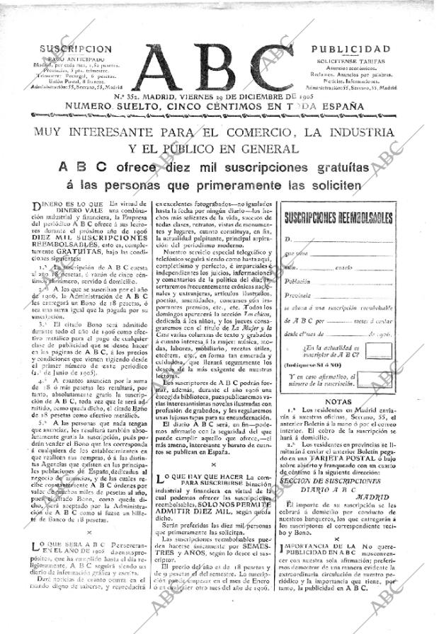 ABC MADRID 29-12-1905 página 1