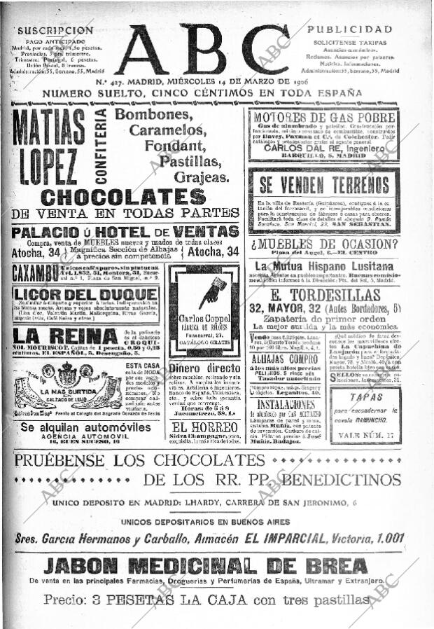 ABC MADRID 14-03-1906 página 1