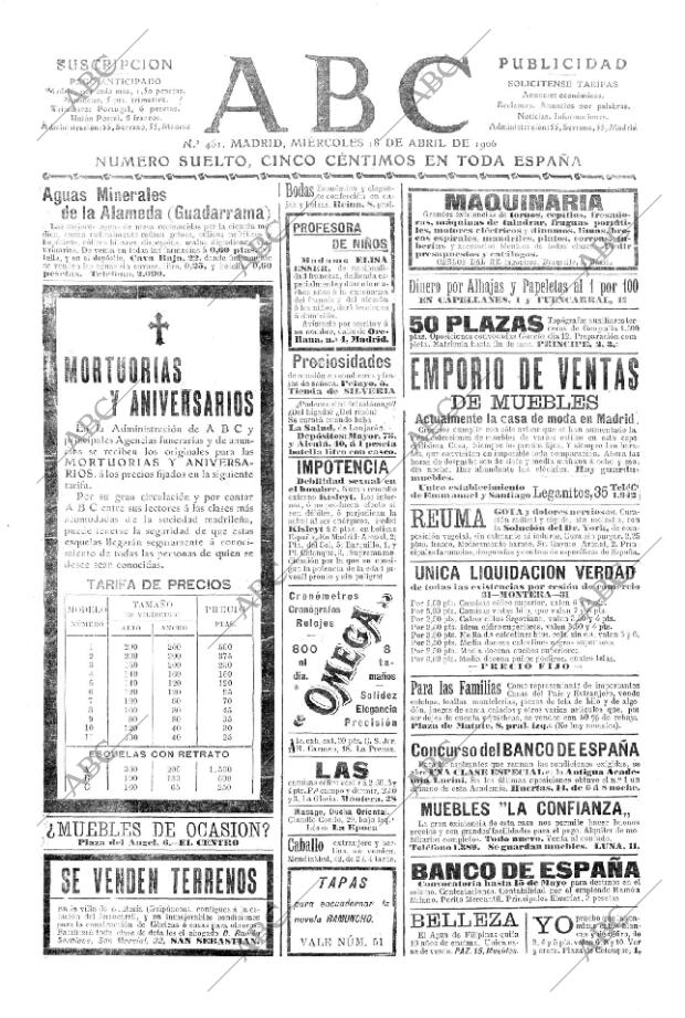 ABC MADRID 18-04-1906 página 1