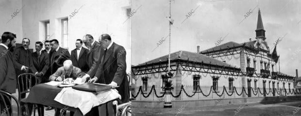 el ilustre filántropo D. Pedro de Viteri, Firmando el acto de donación de las...