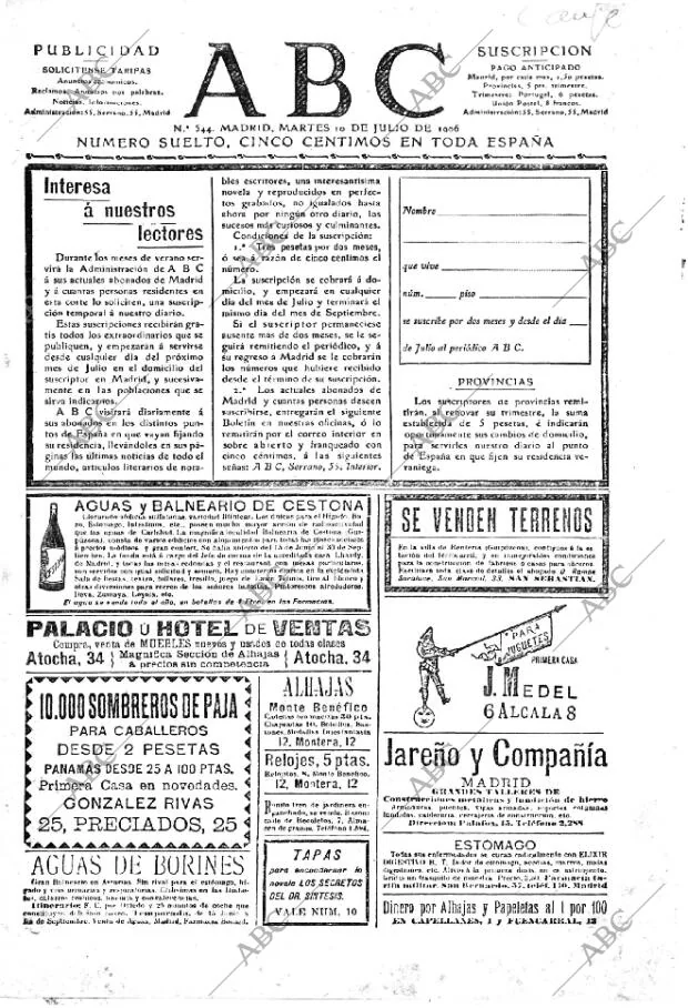 ABC MADRID 10-07-1906 página 1