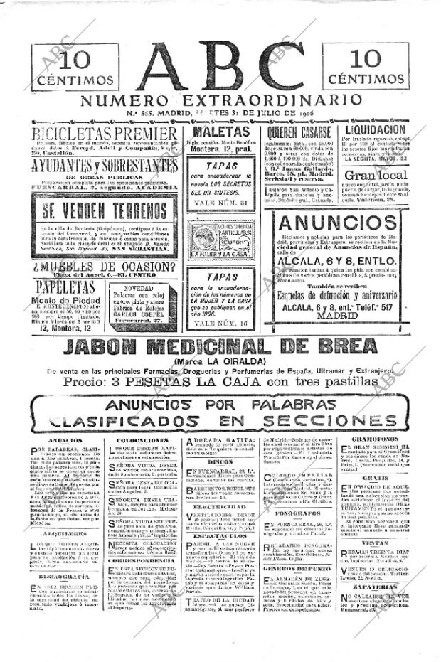ABC MADRID 31-07-1906 página 1