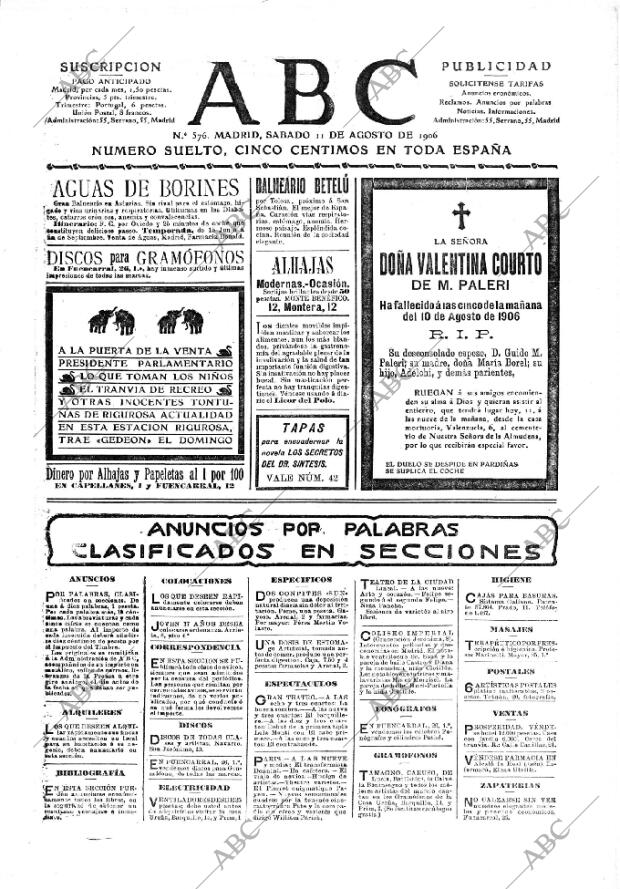 ABC MADRID 11-08-1906 página 1