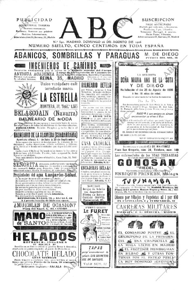 ABC MADRID 26-08-1906 página 1