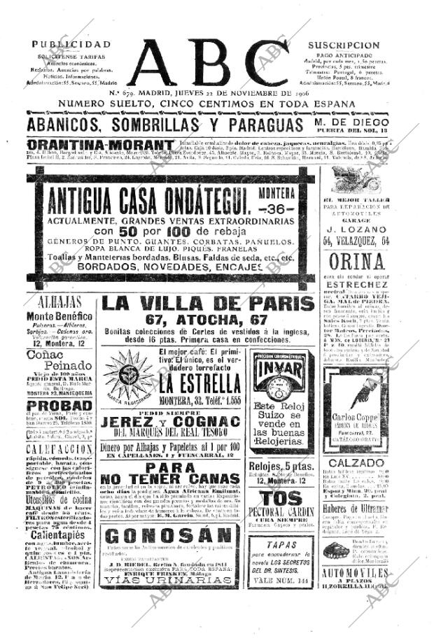 ABC MADRID 22-11-1906 página 1