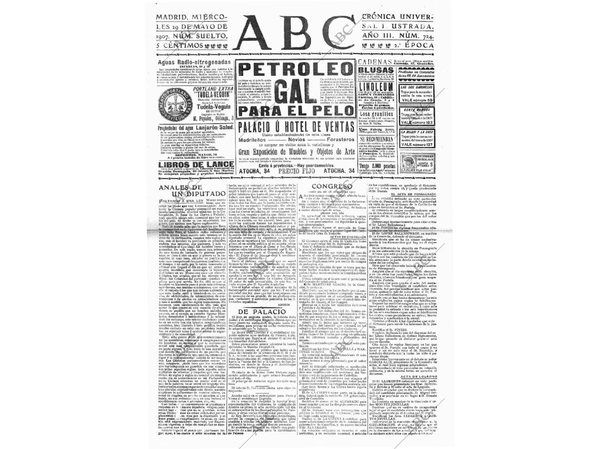 Periodico Abc Madrid 29 05 1907 Portada Archivo Abc