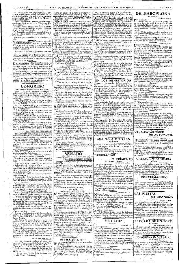 Periodico Abc Madrid 29 05 1907 Portada Archivo Abc