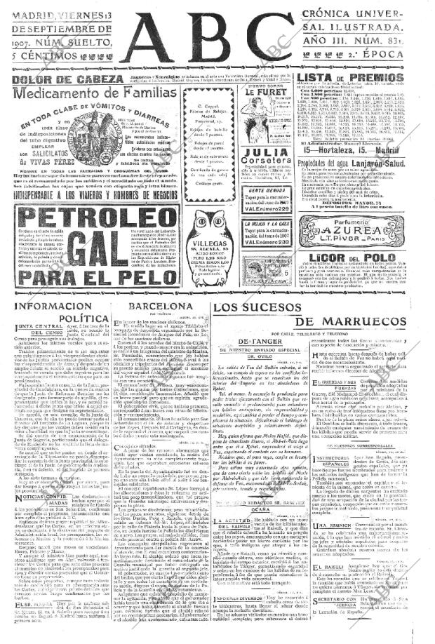 ABC MADRID 13-09-1907 página 1