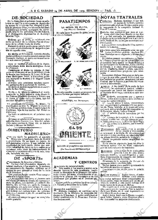 ABC MADRID 24-04-1909 página 13