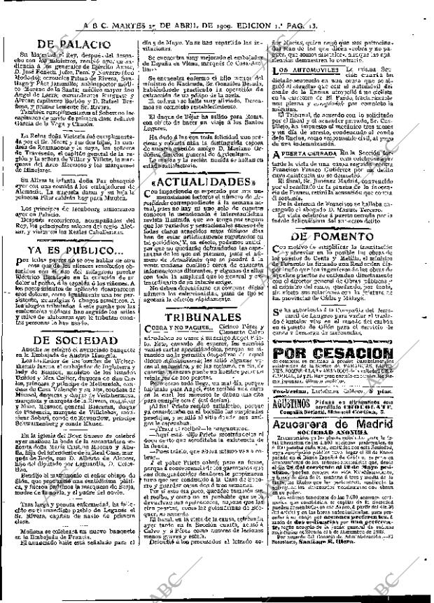 ABC MADRID 27-04-1909 página 13