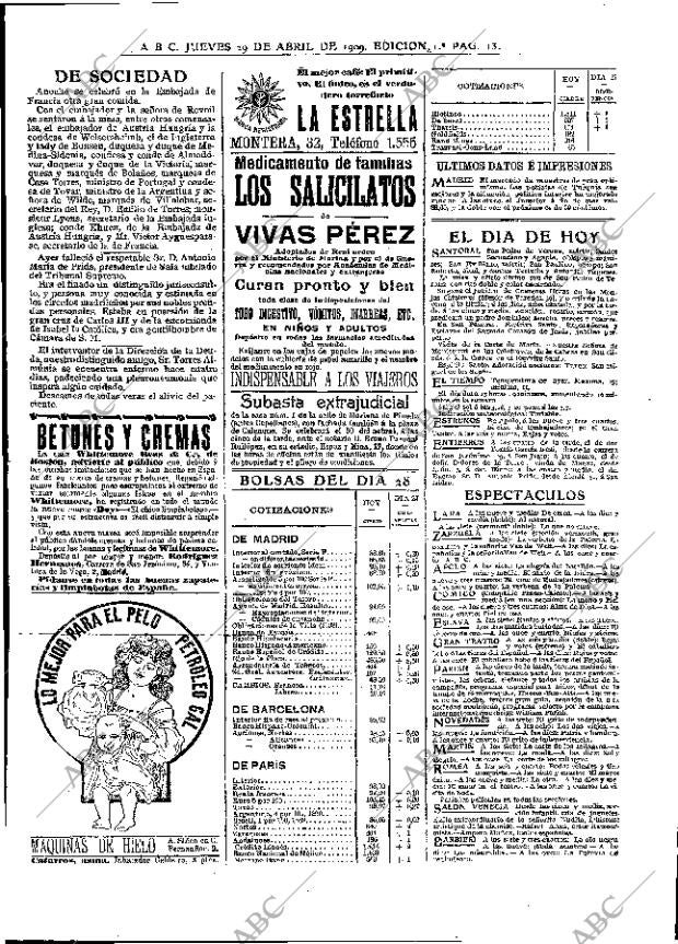 ABC MADRID 29-04-1909 página 13