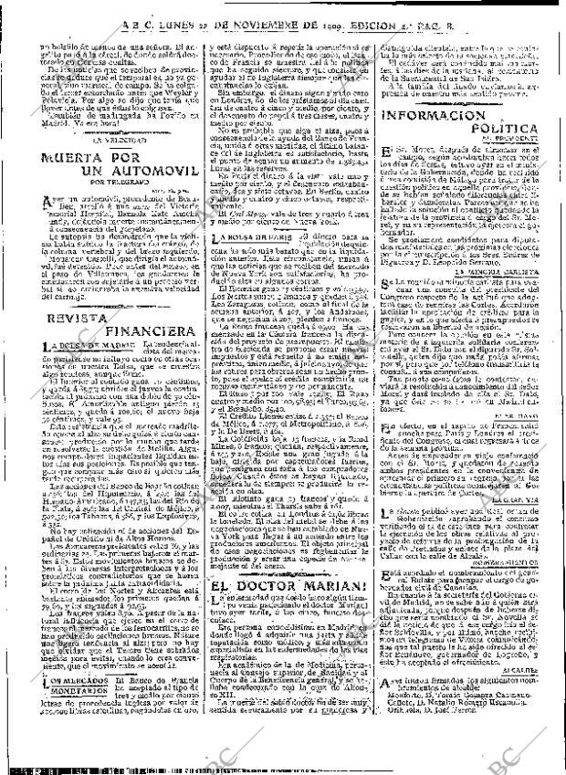 ABC MADRID 22-11-1909 página 8