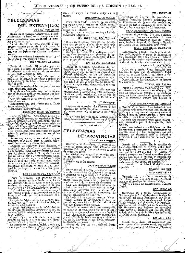 Periodico Abc Madrid 17 01 1913 Portada Archivo Abc