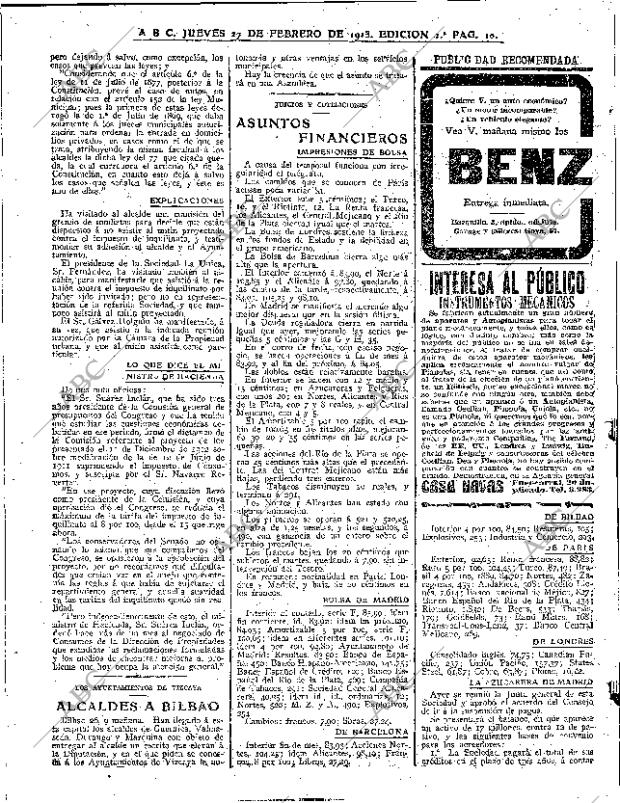 Periodico Abc Madrid 27 02 1913 Portada Archivo Abc