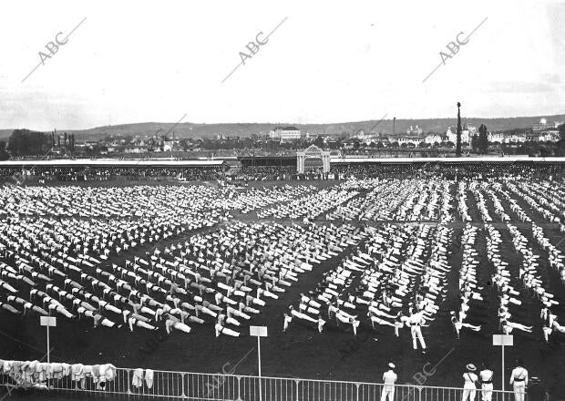 Aspecto del campo de ejercicio de Lyon durante un movimiento de conjunto