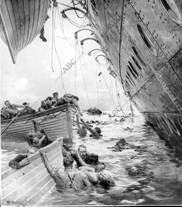 Grabado de la catástrofe del Lusitania Publicado en The Sphere, el 15 de mayo de...