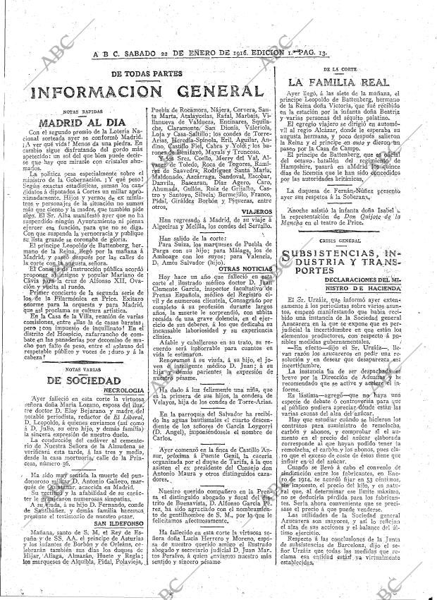 ABC MADRID 22-01-1916 página 13