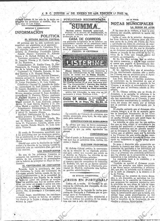 ABC MADRID 27-01-1916 página 14