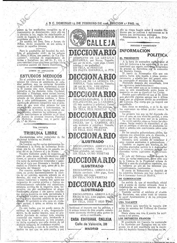 ABC MADRID 13-02-1916 página 14