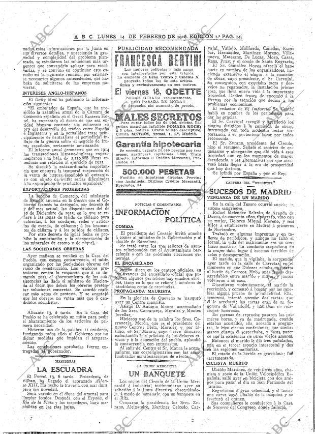 ABC MADRID 14-02-1916 página 14