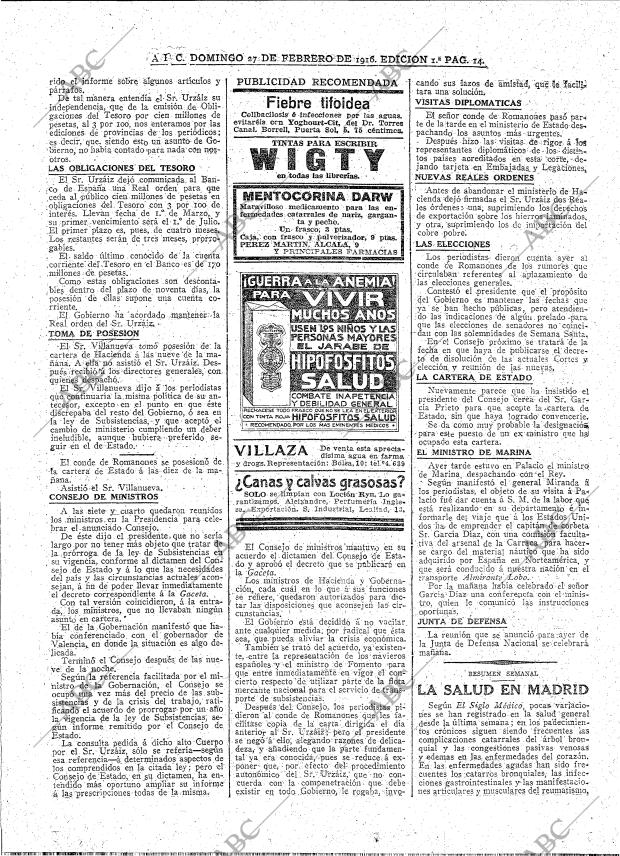 ABC MADRID 27-02-1916 página 14