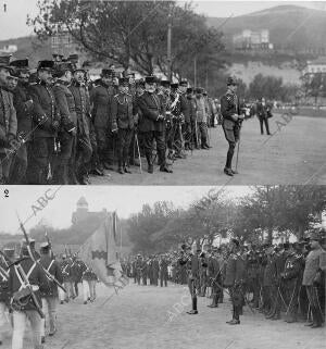 S.M. el Rey (X) Presenciando el desfile de Tropas en la revista militar...