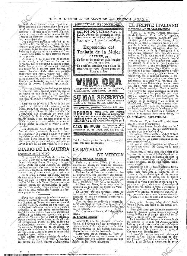 ABC MADRID 22-05-1916 página 8