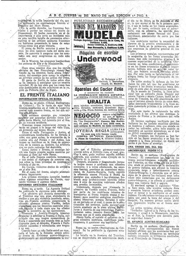 ABC MADRID 25-05-1916 página 8