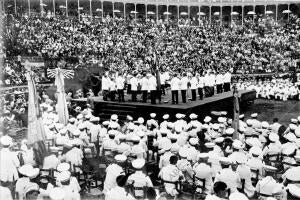 Aspecto de la plaza de Toros durante la celebración del certamen musical de...