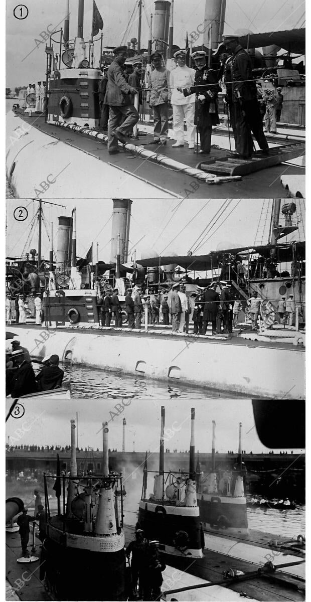 El ministro de marina en Tarragona el general Florez Visitando el Submarino...