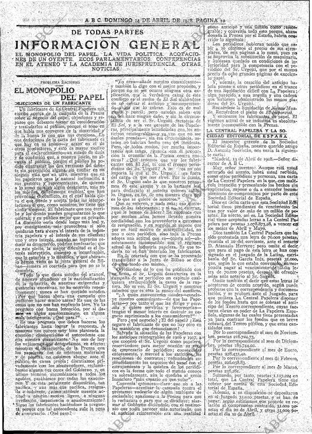 ABC MADRID 14-04-1918 página 10