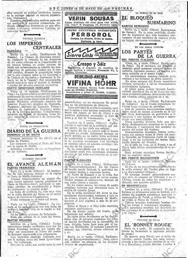 ABC MADRID 13-05-1918 página 8