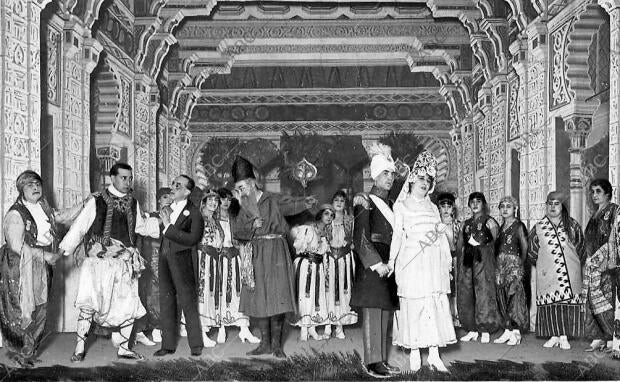 Una escena de la Opereta, de Jorge y Rubiales, "el príncipe Soñado", Estrenada...