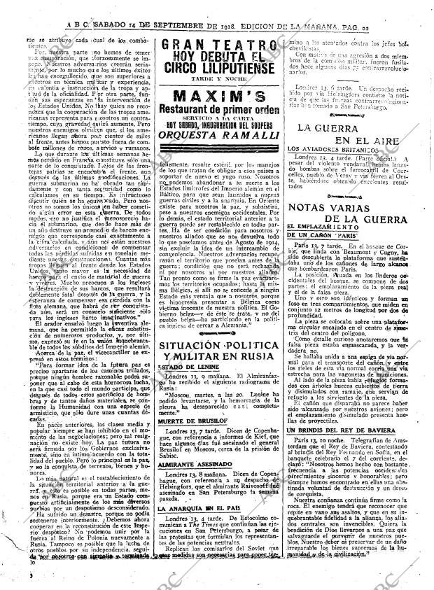 ABC MADRID 14-09-1918 página 22