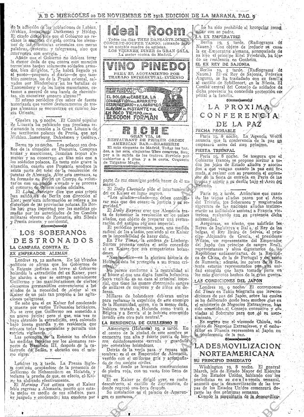 ABC MADRID 20-11-1918 página 9