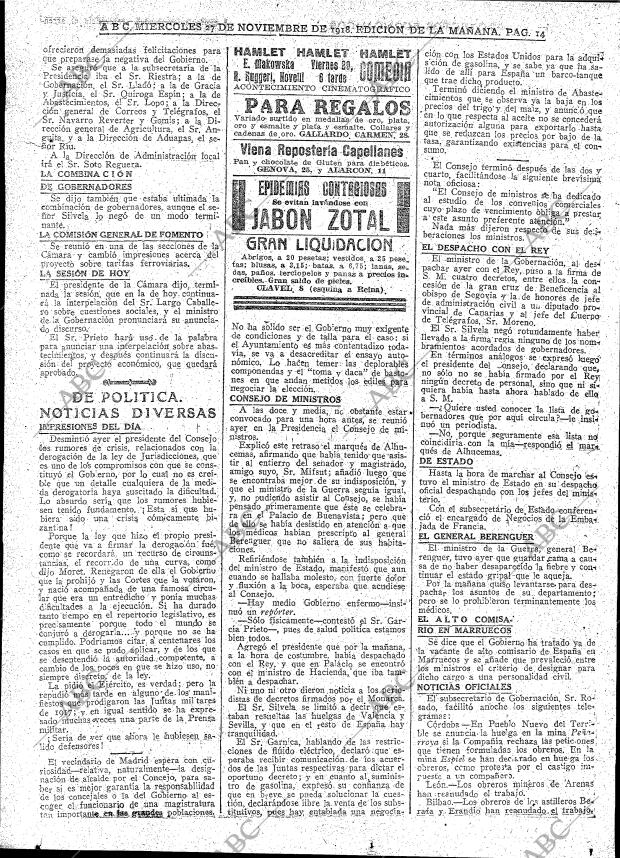 ABC MADRID 27-11-1918 página 14