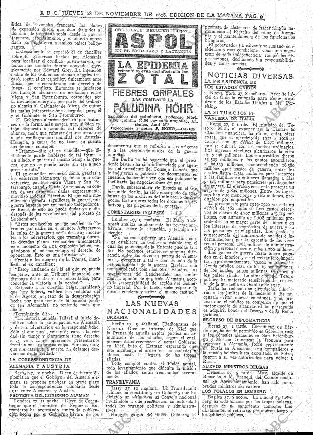 ABC MADRID 28-11-1918 página 9