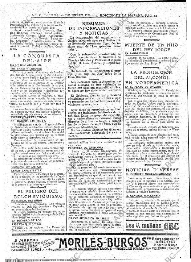 ABC MADRID 20-01-1919 página 10