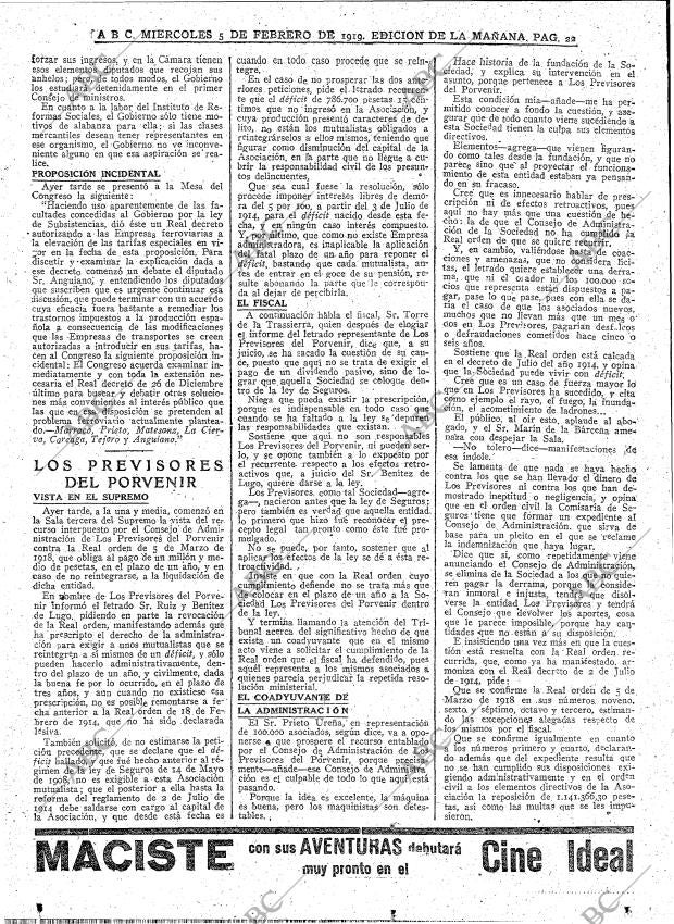 ABC MADRID 05-02-1919 página 22