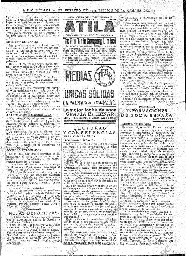 ABC MADRID 17-02-1919 página 18