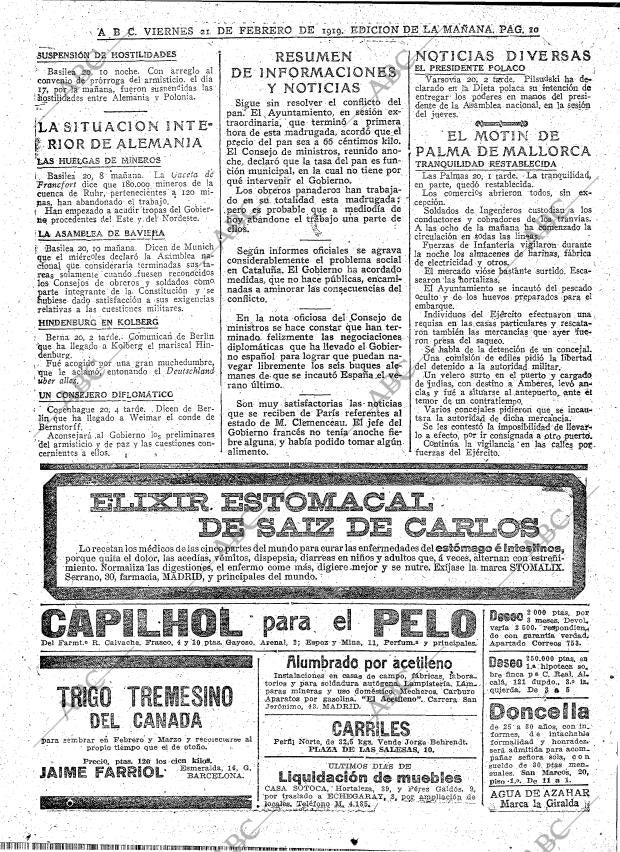 ABC MADRID 21-02-1919 página 10
