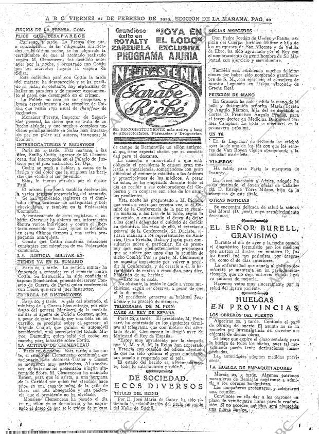 ABC MADRID 21-02-1919 página 20