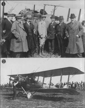 el teniente aviador francés M. Lemaitre (A) y el constructor del Aeroplano, M....