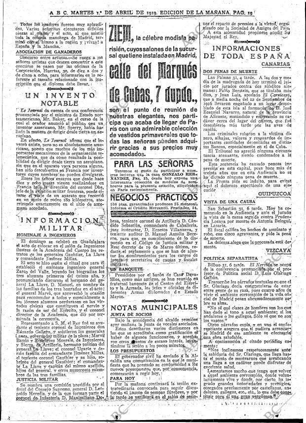 ABC MADRID 01-04-1919 página 19