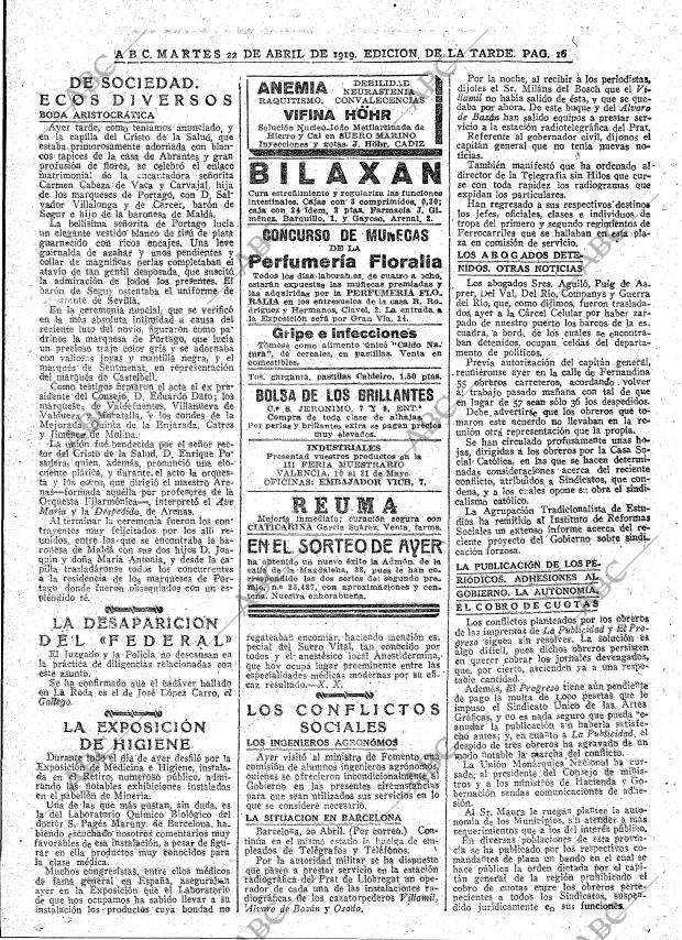 ABC MADRID 22-04-1919 página 16