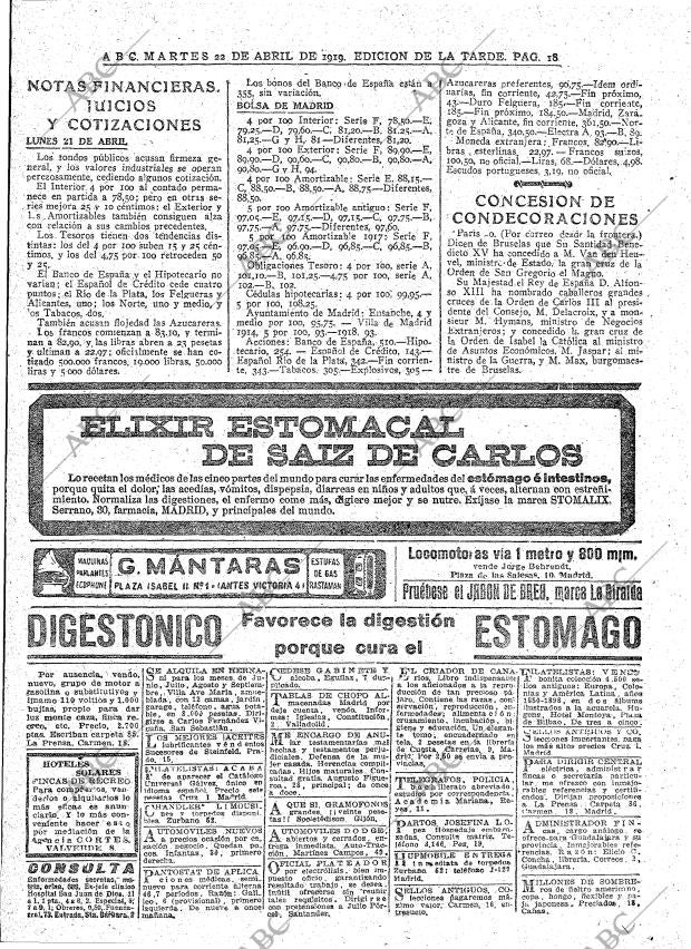 ABC MADRID 22-04-1919 página 18