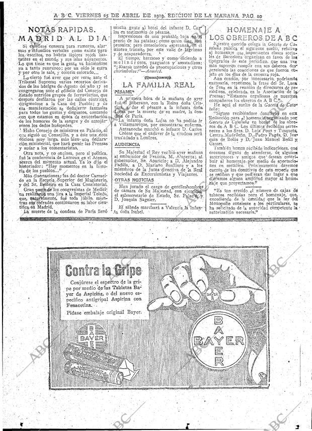 ABC MADRID 25-04-1919 página 20
